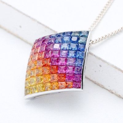 JAYDEN RAINBOW SAPPHIRE PENDANT IN 14K GOLD by EQUALLI.COM
