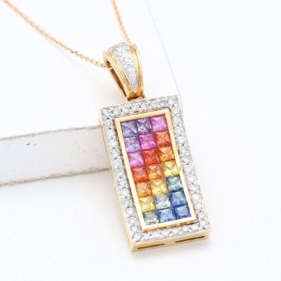 GABRIELLA RAINBOW SAPPHIRE & DIAMOND PENDANT IN 18K GOLD