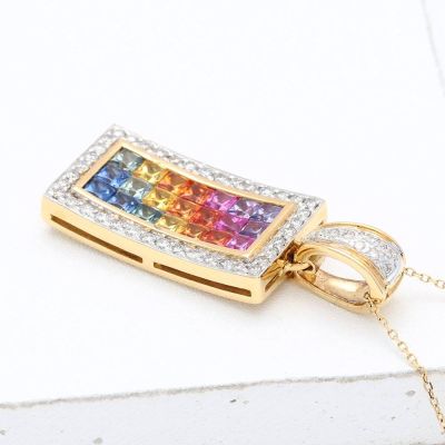 GABRIELLA RAINBOW SAPPHIRE & DIAMOND PENDANT IN 18K GOLD