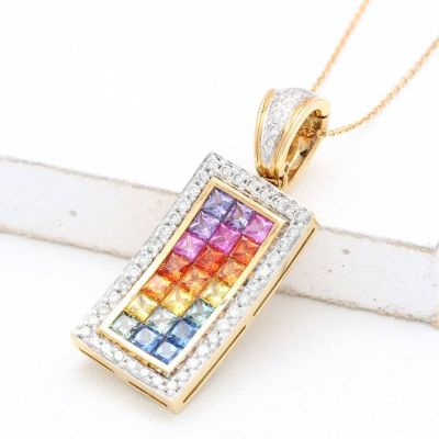 GABRIELLA RAINBOW SAPPHIRE & DIAMOND PENDANT IN 18K GOLD