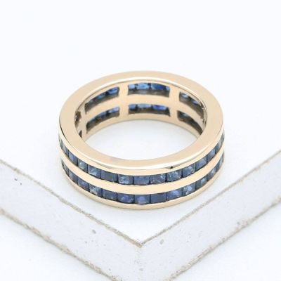 NEW YORK BLUE 6CT DOUBLE ROW RING IN 14K GOLD by EQUALLI.COM 