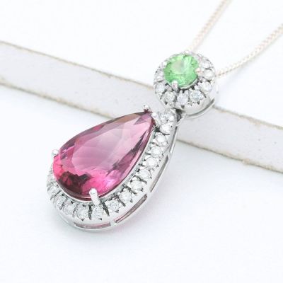 AURORA TSAVORITE PINK TOURMALINE & DIAMOND PENDANT IN 18K WHITE GOLD (10.15CT) by EQUALLI.COM