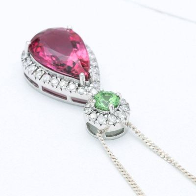 AURORA TSAVORITE PINK TOURMALINE & DIAMOND PENDANT IN 18K WHITE GOLD (10.15CT) by EQUALLI.COM