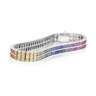 24 CARAT SAPPHIRE STERLING SILVER BRACELET ROUND CUT 3.4MM RHODIUM PLATED