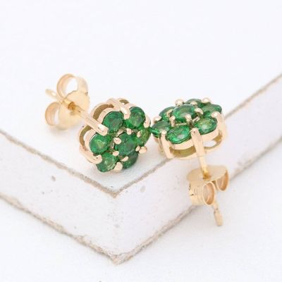 CALLIE TSAVORITE GREEN GARNET CLUSTER EARRINGS 14K YELLOW GOLD (2CT TW) by EQUALLI.COM