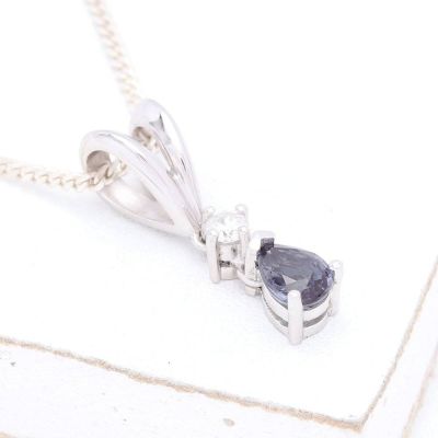 GIA RARE COLOR CHANGE GARNET & DIAMOND PENDANT IN 14K WHITE GOLD by EQUALLI.COM