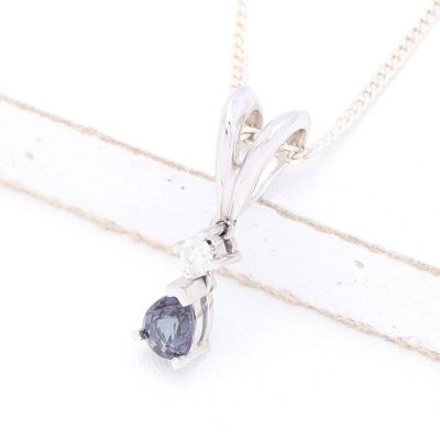 GIA RARE COLOR CHANGE GARNET & DIAMOND PENDANT IN 14K WHITE GOLD by EQUALLI.COM