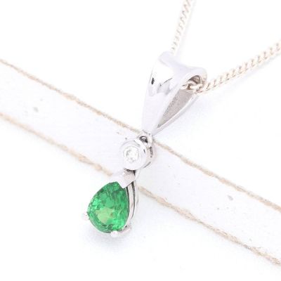 BLAIR TSAVORITE GREEN GARNET & DIAMOND IN 14K WHITE GOLD PENDANT by EQUALLI.COM