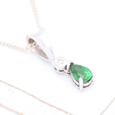 BLAIR TSAVORITE GREEN GARNET & DIAMOND IN 14K WHITE GOLD PENDANT by EQUALLI.COM