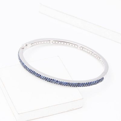 MAINE BLUE SAPPHIRE BANGLE IN STERLING SILVER