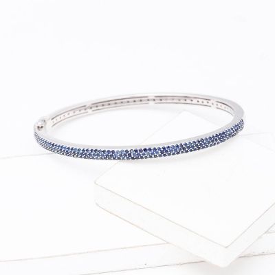 MAINE BLUE SAPPHIRE BANGLE IN STERLING SILVER
