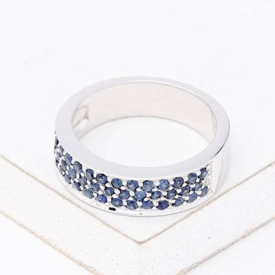 MAINE BLUE SAPPHIRE 6.5mm RING IN STERLING SILVER
