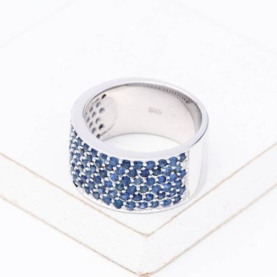 MAINE BLUE SAPPHIRE 9.5mm RING IN STERLING SILVER
