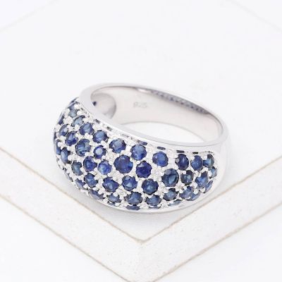 MAINE BLUE SAPPHIRE DOME RING IN STERLING SILVER by Equalli