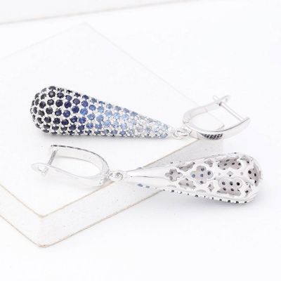 PHILADELPHIA BLUE SAPPHIRE OMBRE EARRINGS IN STERLING SILVER by Equalli