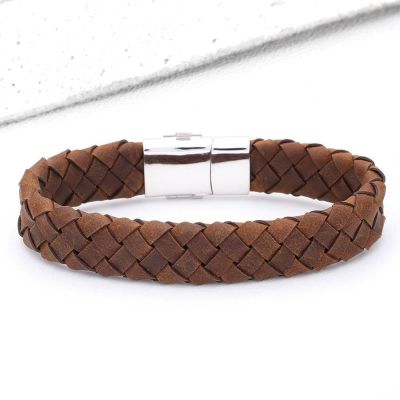 VICTOR LEATHER BRACELET IN BROWN by EQUALLI.COM