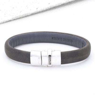 BOMER LEATHER BRACELET IN GREY by EQUALLI.COM
