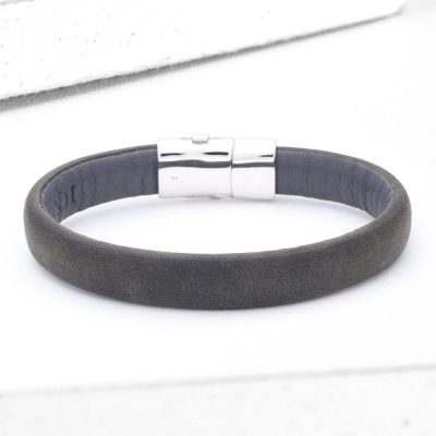 BOMER LEATHER BRACELET IN GREY by EQUALLI.COM