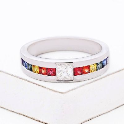 LAS VEGAS RAINBOW SAPPHIRE COMFORT FIT RING IN STERLING SILVER by EQUALLI.COM