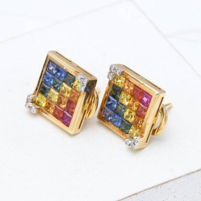 ARIA RAINBOW SAPPHIRE & DIAMOND EARRINGS IN 18K GOLD