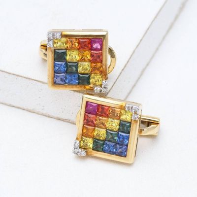 ARIA RAINBOW SAPPHIRE & DIAMOND EARRINGS IN 18K GOLD