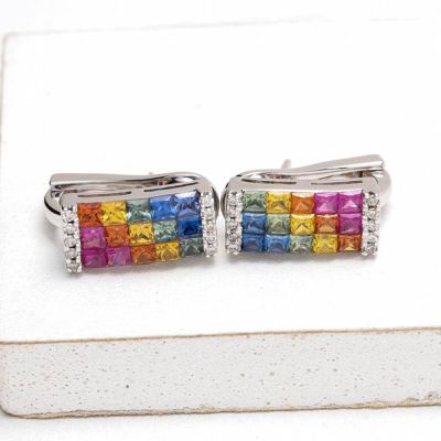OLIVIA RAINBOW SAPPHIRE & DIAMOND EARRINGS IN 18K GOLD