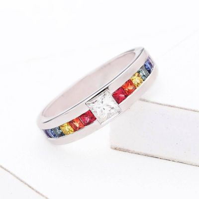 LAS VEGAS RAINBOW SAPPHIRE COMFORT FIT RING IN STERLING SILVER by EQUALLI.COM