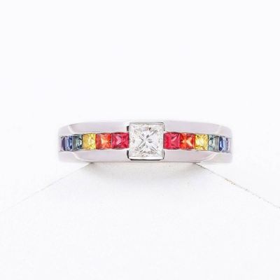 LAS VEGAS RAINBOW SAPPHIRE COMFORT FIT RING IN STERLING SILVER by EQUALLI.COM
