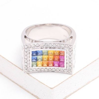 SHIRLEY RAINBOW SAPPHIRE & DIAMOND RING IN 18K GOLD