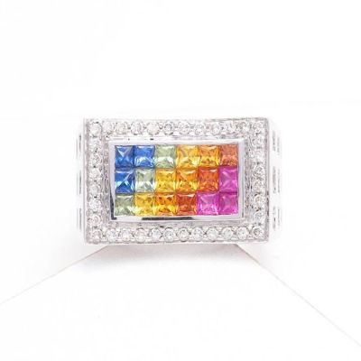 SHIRLEY RAINBOW SAPPHIRE & DIAMOND RING IN 18K GOLD