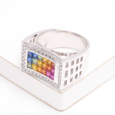 SHIRLEY RAINBOW SAPPHIRE & DIAMOND RING IN 18K GOLD