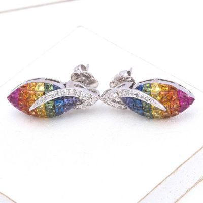 MAYA RAINBOW SAPPHIRE & DIAMOND EARRINGS IN 18K GOLD