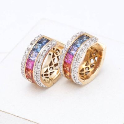 JENNIFER RAINBOW SAPPHIRE & DIAMOND EARRINGS IN 14K GOLD