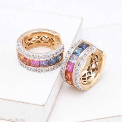 JENNIFER RAINBOW SAPPHIRE & DIAMOND EARRINGS IN 14K GOLD
