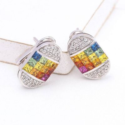 AALIYAH RAINBOW SAPPHIRE & DIAMOND EARRINGS IN 18K GOLD