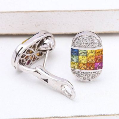 AALIYAH RAINBOW SAPPHIRE & DIAMOND EARRINGS IN 18K GOLD