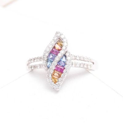 CAROL RAINBOW SAPPHIRE & DIAMOND RING IN 18K GOLD