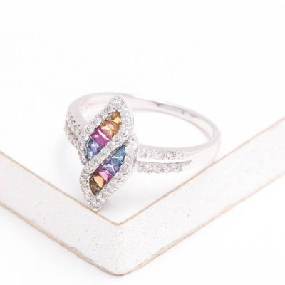 CAROL RAINBOW SAPPHIRE & DIAMOND RING IN 18K GOLD