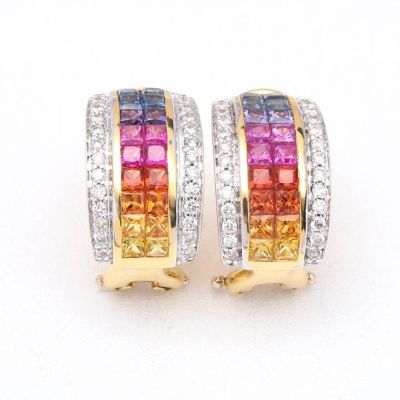 ARIANNA RAINBOW SAPPHIRE & DIAMOND EARRINGS IN 18K GOLD