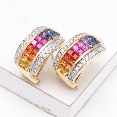 ARIANNA RAINBOW SAPPHIRE & DIAMOND EARRINGS IN 18K GOLD