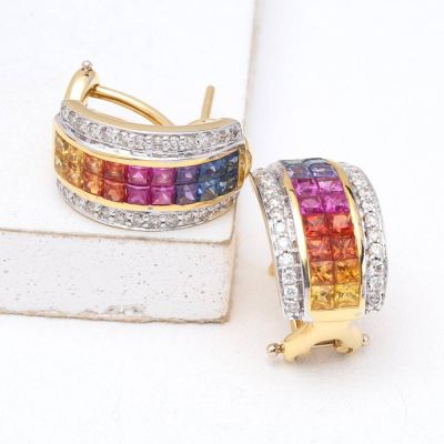 ARIANNA RAINBOW SAPPHIRE & DIAMOND EARRINGS IN 18K GOLD