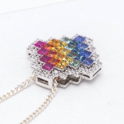 CALLIE RAINBOW SAPPHIRE & DIAMOND PENDANT IN 14K GOLD