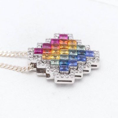 CALLIE RAINBOW SAPPHIRE & DIAMOND PENDANT IN 14K GOLD