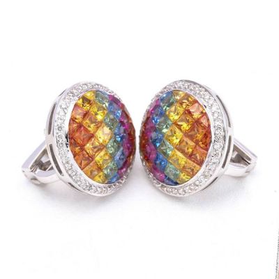 EVA RAINBOW SAPPHIRE & DIAMOND EARRINGS IN 18K GOLD