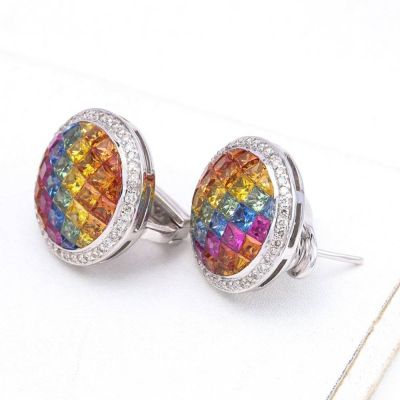 EVA RAINBOW SAPPHIRE & DIAMOND EARRINGS IN 18K GOLD