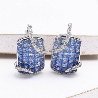 AUBREY BLUE SAPPHIRE & DIAMOND EARRINGS IN 18K GOLD