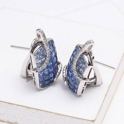 AUBREY BLUE SAPPHIRE & DIAMOND EARRINGS IN 18K GOLD