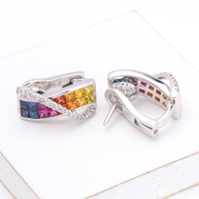 KAYLEE RAINBOW SAPPHIRE & DIAMOND EARRINGS IN 14K GOLD