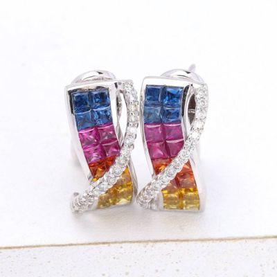 KAYLEE RAINBOW SAPPHIRE & DIAMOND EARRINGS IN 14K GOLD
