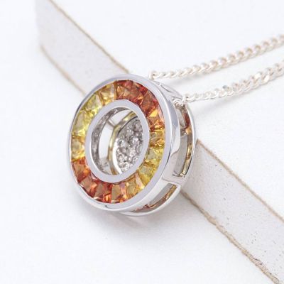 CYNTHIA SUNSET SAPPHIRE & DIAMOND PENDANT IN 18K GOLD